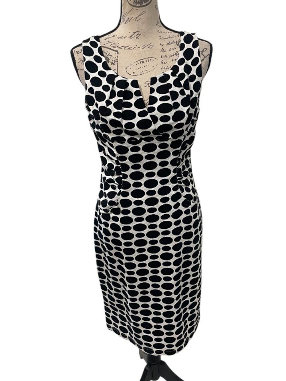 Adrianna Papell Black White Polka Dot Midi Sheath Dress 8 - Picture 2 of 10